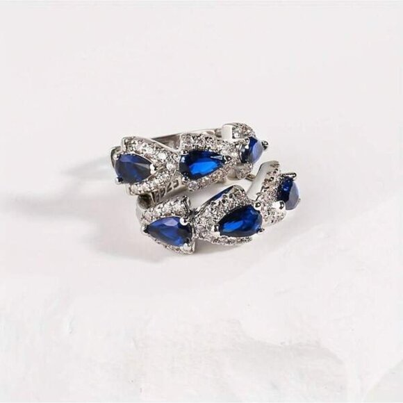 Sapphire Blue Crystal Hoop Earrings - Picture 4 of 4